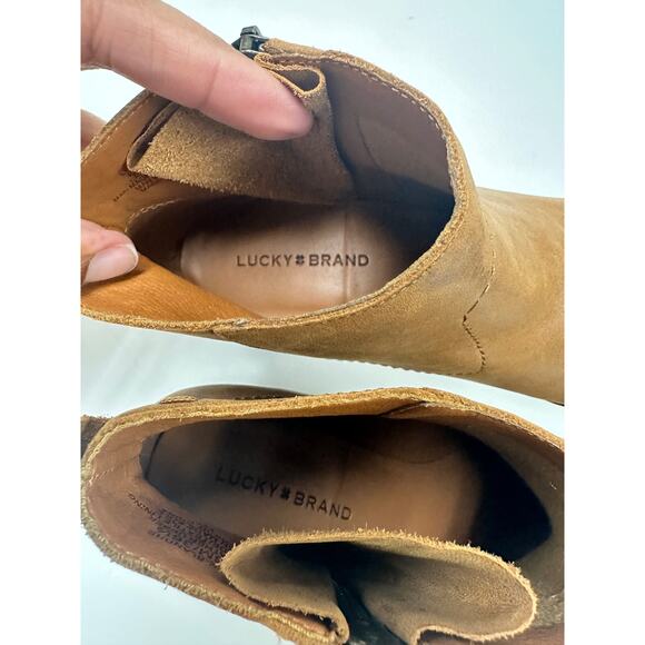 Lucky Brand Blandre Women 6 Shoes Brown Leather Pull Up Ankle Bootie Casual Zip - Picture 12 of 12